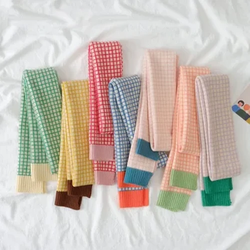 Utendørs vindtett skjerf Barn Gutter Jenter Skjerf Vinter Varm Mote Patchwork Plaid Strikket Langt skjerf Barn Skjerf 2-15Y