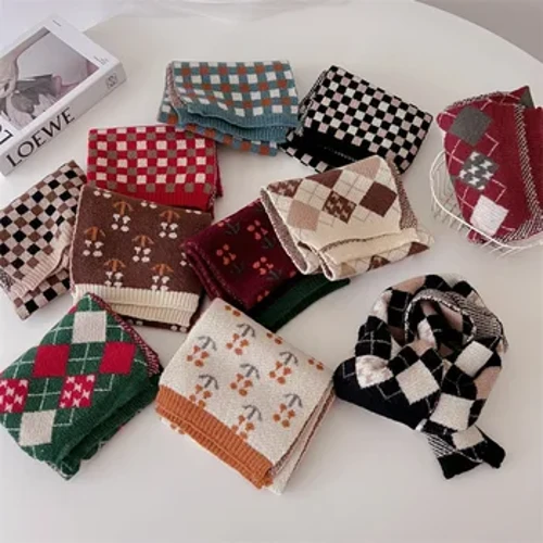 Veado jonmi estilo coreano novo inverno crianças cachecóis de malha xadrez impresso retro all-match crianças xale quente