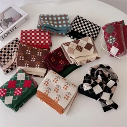 Veado jonmi estilo coreano novo inverno crianças cachecóis de malha xadrez impresso retro all-match crianças xale quente