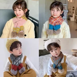 Fuskepels barnskjerf til gutter Jenter Strikket rutete pompom Vinter Barnskjerf Unisex Barn Halsvarmere Skjerf Babytilbehør
