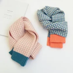 Koreai stílusú új téli gyerek kötött gyapjú kockás sálak vastag meleg gyerekkendő patchwork nyakkendő