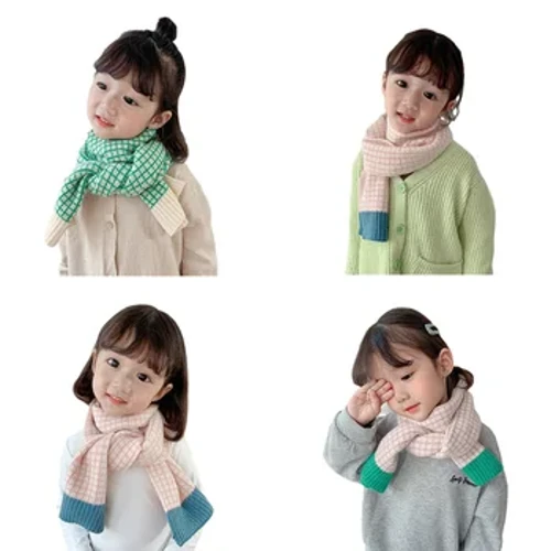Autunno Inverno Sciarpe per bambini Plaid lavorato a maglia Sciarpa per bambini per ragazze Ragazzi Scaldacollo per bambini Fazzoletto da collo Sciarpe per bambini all'aperto 2-6Y