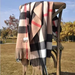 2024 Pamwallymensa Damen Schal Wanter Luxus Mark Tippet Schal fir Damen Plaid Schal Warm briteschen Stil Thicken Man