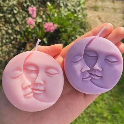 Moldes creativos para velas de silicona con forma de Luna y cara de bebé, jabones aromáticos DIY, molde de inyección de velas perfumadas, artesanías para decoración del hogar, regalos