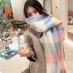 Téli női kockás sál Téli AC Pamanhmina kendők Kasmír vastag pakolások Lady Bojt Meleg sálak Szivárvány Szőrös Bufanda Férfi