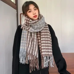 Winter Women's Versatile Plaid Scarf Thickened Warm Faux Cashmere Long Style Student Scarf