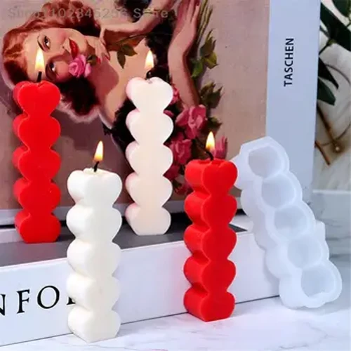 1pc 5-verbonden hartkaars siliconen mal sfeer voor bruiloftsfeest