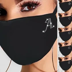 Sievietēm atkārtoti lietojams āra urbis elpojošs modes ledus vēja necaurlaidīga maska ​​ar burtu E-elementu Rhinestone raksta maska ​​​​putekļu necaurlaidīga kokvilnas maska