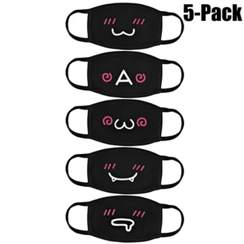 Mwgwd Wyneb Geg Gwrth-lwch 5Pcs Cotwm Mwgwd Wyneb Anime Cartwn Kpop Arth Lwcus Merched Dynion Muffle Face Mouth Mouth Mygydau Dropshipping