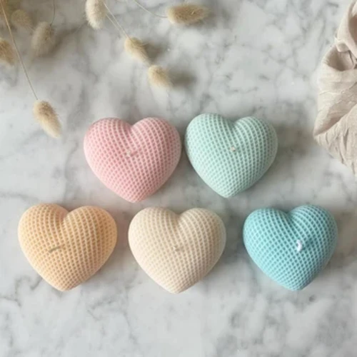 Силиконски калапи за свеќи со 3D Grid Heart за DIY рачно изработени ароматични восочни сапуни Мус за чоколадни калапи за торта Занаети за декорација на табели