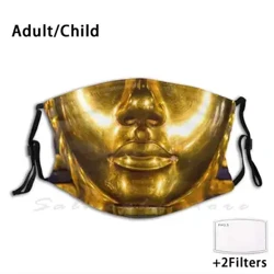 Mısır Firavunu Tutankhamun Portre Altın Yüz Kapak Komik Baskı Yeniden Kullanılabilir PM2.5 Filtre Yüz Maskesi Tutankhamun Tutankhamen Firavun