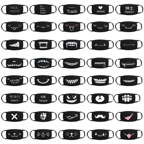 Máscara de boca negra de oso divertido Unisex, máscara de algodón lavable para cara, máscara Kawaii reutilizable de Anime, accesorio para fiesta navideña