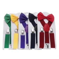 Crianças suspensórios elásticos gravata borboleta conjunto combinando smoking terno unissex menino menina traje de casamento ajustável y-back cinta cinto