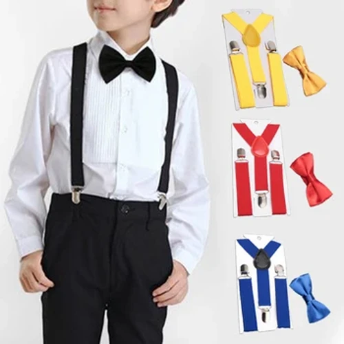 Crogwyr Plant Set Tei Bow Bachgen Merch Atalwyr Retro Addasadwy Plant Braces Babanod Trowsus Clipiau Priodas Affeithwyr