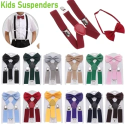 1PC Mode Kinderen Bretels Met Vlinderdas Set Jongens Meisjes Effen Kleur Clip-on Verstelbare Elastische Bandjes Bruiloft stropdassen Accessoires