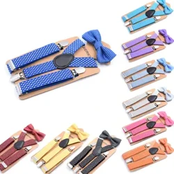 Set di bretelle e papillon per bambine e neonati per bambini, papillon per feste formali + bretelle a pois, 2 pezzi, set combinato