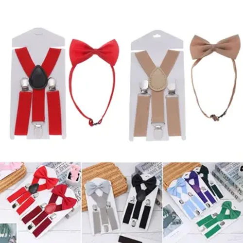 1Set Kids Atalyddion Elastig Gyda Tei Atalyddion Newydd Bechgyn Merched Bow Tei Clip-on Strapiau Addasadwy Plant Dillad Affeithwyr