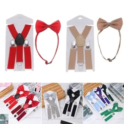 1 Set Anak-anak Suspender Elastis dengan Dasi Suspender Baru Anak Laki-laki Anak Perempuan Dasi Kupu-kupu Clip-On Tali Adjustable Anak Aksesoris Pakaian