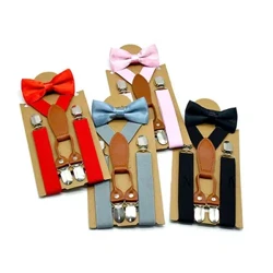 1-10years Tama Suspender Strap Bow Tie Set Clip-on Y-Shape Fetuuna'i Nonoa Tau'au Nonoa mo Tama Fa'aaliga i Aso Ta'itasi Pu'ega Ata.