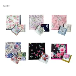 45x45cm flickor kvinnor tryckta näsdukar färgglada näsdukar ficka blommönster fyrkantiga hijab näsdukar för kvinna