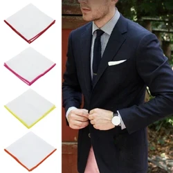 Mga Lalaki Plain White Pocket Square Cotton Handkerchief Organic White Hankies Colored Edge Solid Color Soft