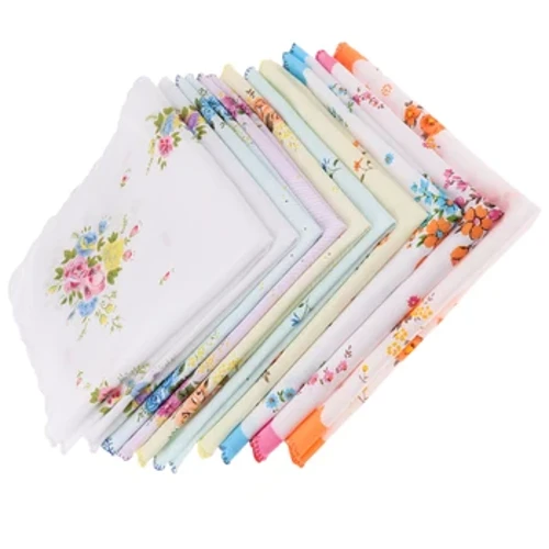10x Wahine pulupulu paʻi lima lima Hanky ​​Kerchiefs Pocket Square Blossom Design me Wavy Edge Wahine Handkerchiefs