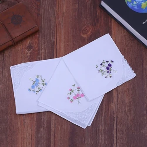6 db Vintage pamut női hímzett csipke zsebkendő női virágos hanky