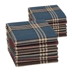 6/12 Pcs Pria Saputangan Katun Persegi Tenun Campuran Tri-Warna Klasik Vintage Bisnis Diperiksa Gelap Multicolor Saku Pria