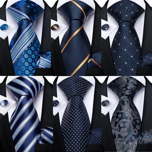 Clymau Dynion Sidan Clasurol Newydd 100% 8cm Glas Plaid Dot Busnes Stripiog Necktie hances Barti Priodas Tei Set Gravatas DiBanGu