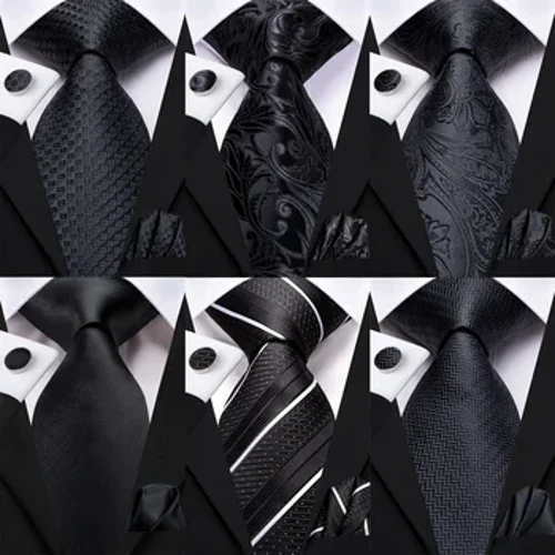Tei Priodas Sidan Blodau Du Hi-Tie Ar Gyfer Dynion Handky Dolen llawes Necktie Cain Ar Gyfer Dynion Dylunydd Ffasiwn Parti Busnes Dropshiping