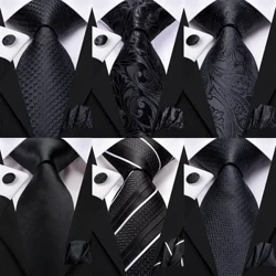 Hi-Tie Đen Họa Tiết Hoa Lụa Cà Vạt Cưới Cho Nam Tiện Dụng Khuy Măng Sét Thanh Lịch Cà Vạt Cho Nam Thiết Kế Thời Trang Kinh Doanh đảng Dropshiping