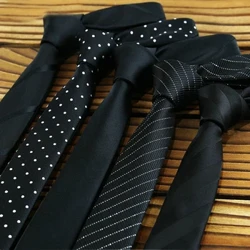 Màu Đen Skinny 5CM Cà Vạt Nam Polyester Lụa Quan Hệ Cho Người Sọc Chấm Bi Chắc Chắn Dạ Nỉ Cravat Bản Kinh Doanh đảng Corbatas