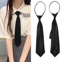 Unisex negro Simple Clip en corbata de seguridad uniforme camisa traje corbatas Steward Matte Funeral Lazy cuello corbatas hombres mujeres estudiantes