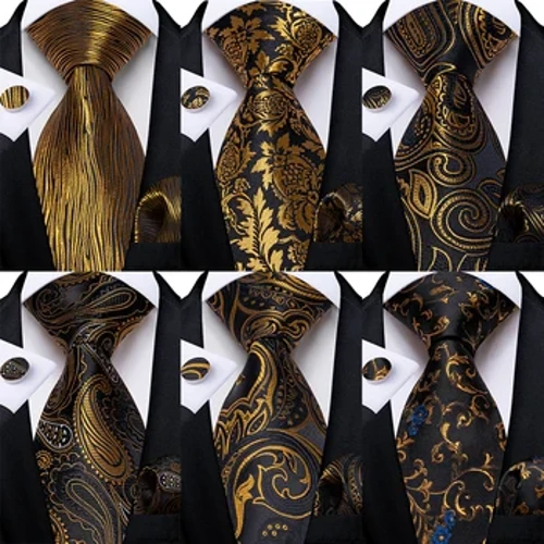 Moethus Du Aur Paisley Striped Silk Blodau Dynion Tei Set hances boced Dolenni llawes parti priodas Affeithwyr Groom Rhodd i Ddynion