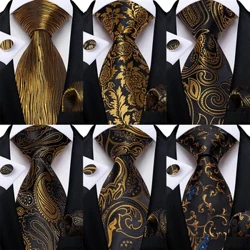 Moethus Du Aur Paisley Striped Silk Blodau Dynion Tei Set hances boced Dolenni llawes parti priodas Affeithwyr Groom Rhodd i Ddynion