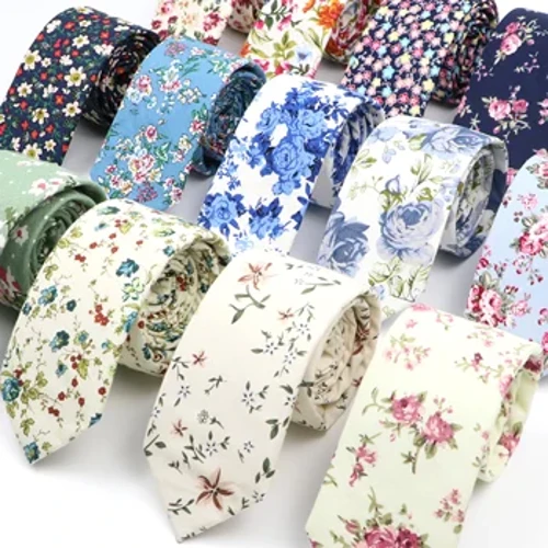 Nouă cravată florală elegantă pentru bărbați, femei, 100% bumbac, cravată cu flori frumoase, cachetele, cravată îngustă și subțire, pentru nuntă, ocazional.