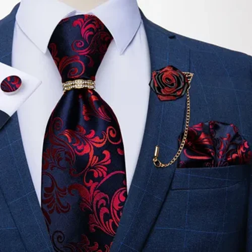 Thiết Kế Mới Màu Xanh Đỏ Họa Tiết Họa Tiết Paisley Quan Hệ Cho Nam Tiệc Cưới Cổ Cà Vạt Sang Trọng Vòng Trâm Cài 100% Lụa Cà Vạt Bộ quà Tặng Dành Cho Nam Giới DiBanGu