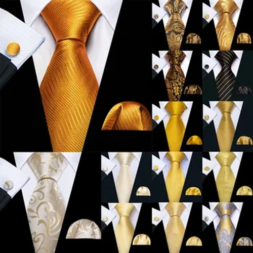 U-Barry.Wang Gold Beige Ophuzi Ophuzi We-Tulip Usilika Amadoda Abopha Iduku Leduku I-Cufflink Setha Uthayi We-Jacquard Wephathi Yebhizinisi Lomshado Wendoda