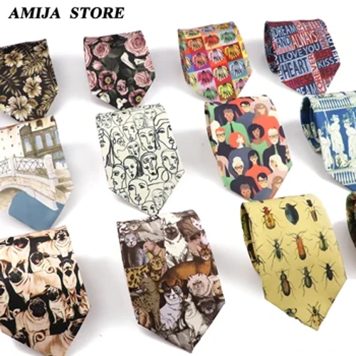 Dynwared Vintage Clymau Sidan Ffasiwn Dynion 8cm Peintio Graffiti Necktie Blodau Ar Gyfer Dynion Priodas Busnes Argraffu Meddal Tei Wed Gi