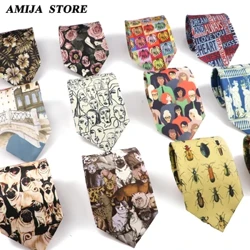 Dynwared Vintage Clymau Sidan Ffasiwn Dynion 8cm Peintio Graffiti Necktie Blodau Ar Gyfer Dynion Priodas Busnes Argraffu Meddal Tei Wed Gi