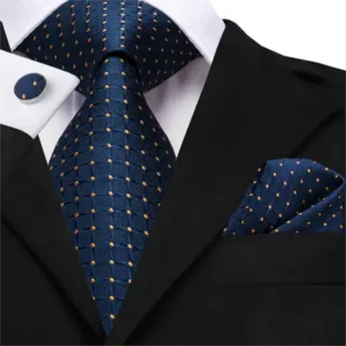 Erkekler için iş kravat ipek mavi kravat nokta kravat seti ekose kol düğmeleri düğün için iş kravat 150cm Hi-Tie SN-3529 Dropshipping