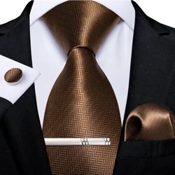 8cm Solid Brown Naʻa gula no nā kāne ʻoihana ʻoihana Silk Neck Tie Pocket Square Cufflinks Set me Tie Clip makana no nā kāne DiBanGu