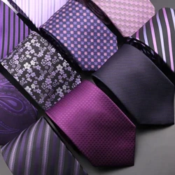 Dyluniad Newydd Dynion Priodas Tei Porffor Solid Striped Paisley Blodau Neckties Dynion Busnes Dropshipping Groom Coler Affeithwyr Rhodd