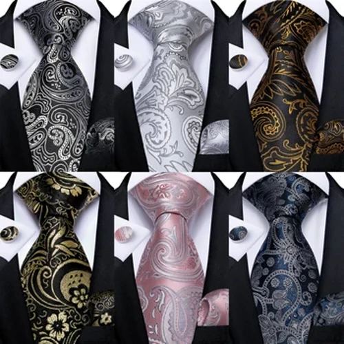 I-Paisley Emnyama Nesiliva Izibopho Zamadoda Ezimibalabala Ezimpunga Ezimpunga Eziphinki Izesekeli Zomshado Ithayela Lentamo Isethi Iduku Ama-Cufflinks Isipho Samadoda