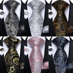 Đen Bạc Họa Tiết Paisley Họa Tiết Hoa Nam Cà Vạt Xám Xanh Hồng Cưới Phụ Kiện Cà Vạt Cổ Bộ Khăn Tay Khuy Măng Sét Quà Tặng dành Cho Nam