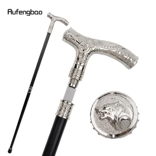 Bastão de caminhada com flor de cabeça de lobo branco, com placa escondida, autodefesa, moda, bastão de cosplay, 93cm