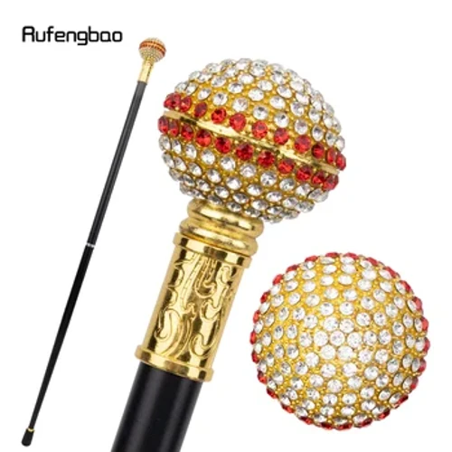 Valkoinen punainen keinotekoinen timanttipallo kävelykeppi Muoti Koristeellinen kävelykeppi Gentleman Elegant Cosplay Cane Crosier 93,5 cm