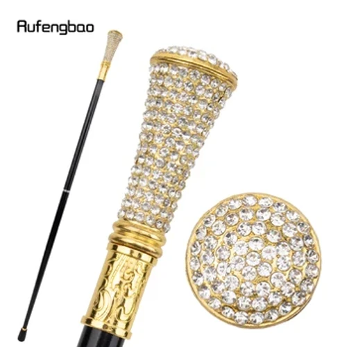 Bastón para caminar con diamantes artificiales blancos, bastón decorativo a la moda para caballero, bastón elegante para Cosplay, báculo de 92,5 cm