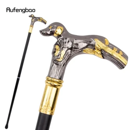 Goldener schwarzer Hundegriff, Luxus-Muster, Gehstock, Party, modischer Gehstock, dekorativer Cosplay-Gehstock, Knauf, Krummstab, 90 cm