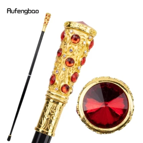 Baston de mers cu diamant artificial roșu auriu, baston decorativ de modă, domn, elegant, cosplay, baston, buton, 93 cm